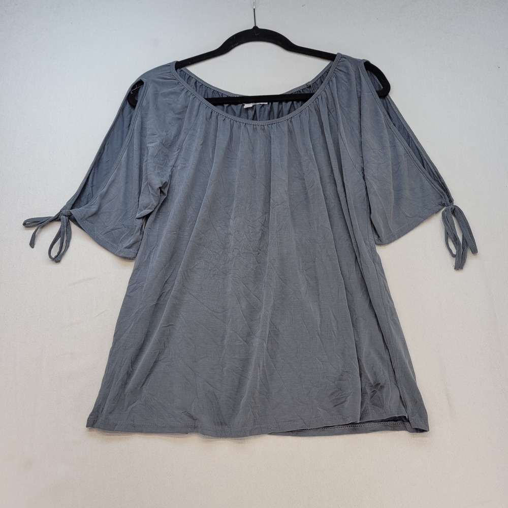 Green Envelope Top Womens Small Gray Cold Shoulder Tie Sleeve Scoop Neck Blouse
